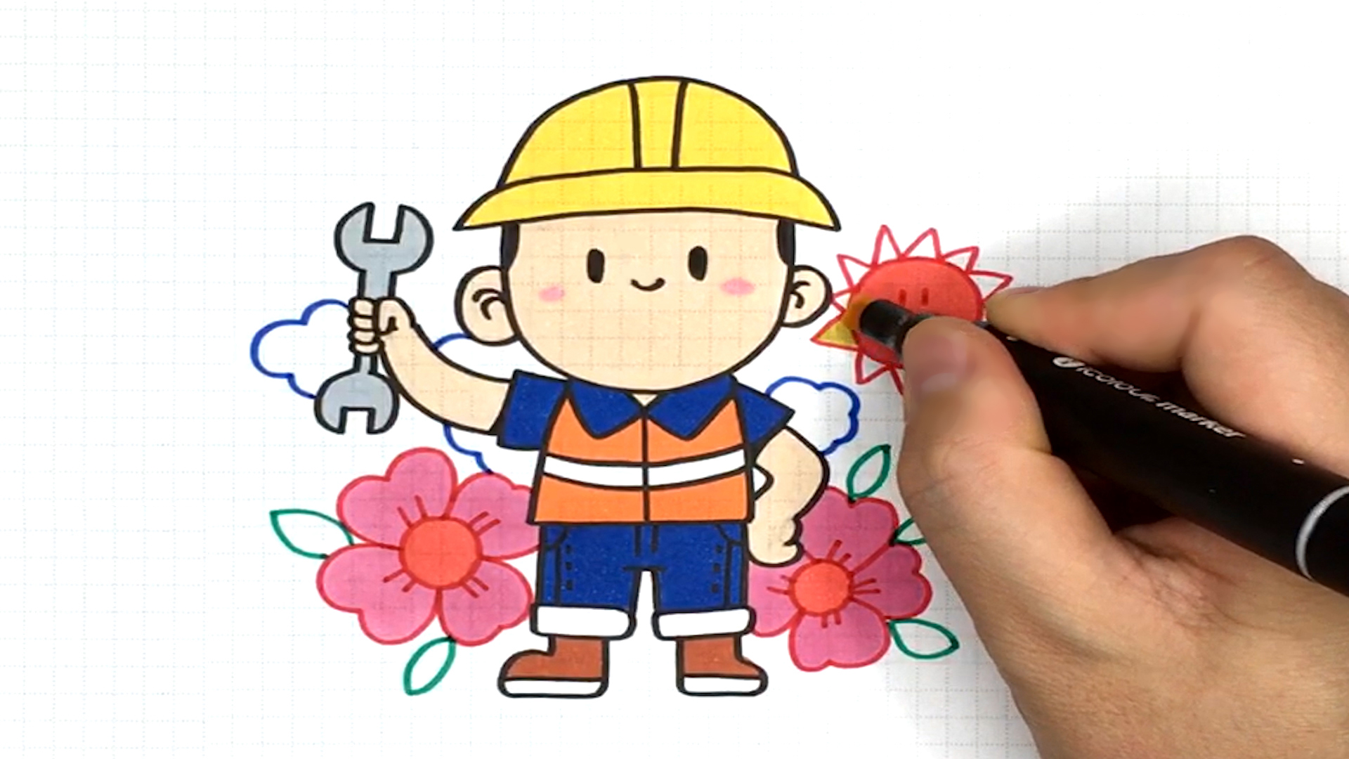 工人叔叔卡通画(职业人物)绘画时间:30分钟绘画对象:少儿,青少年绘画