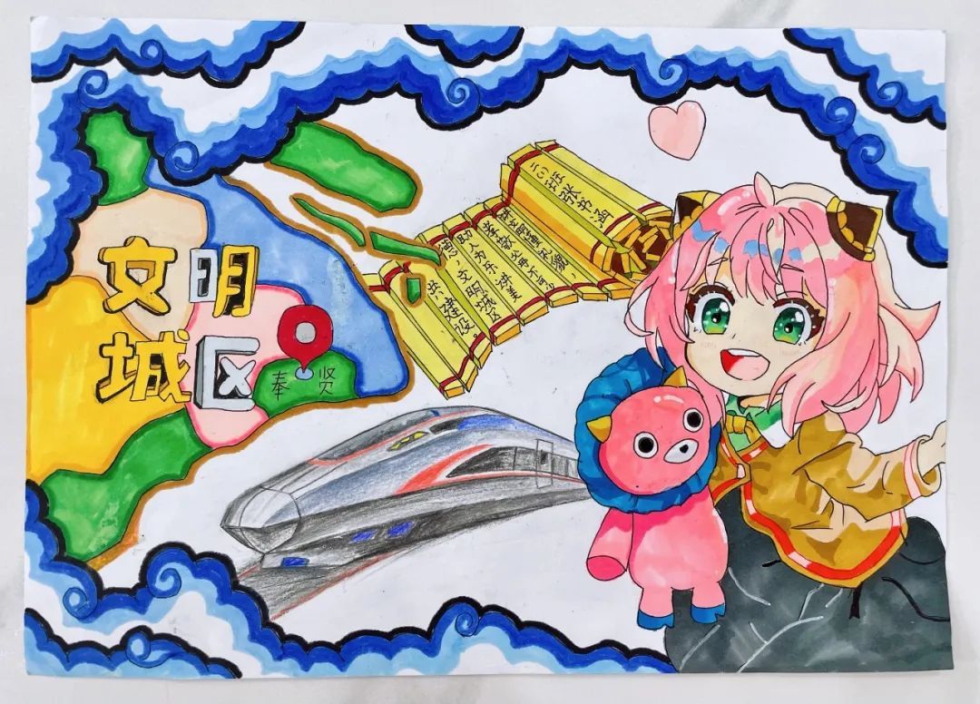 文明入画!一起来欣赏这些奉贤小“马良”的作品