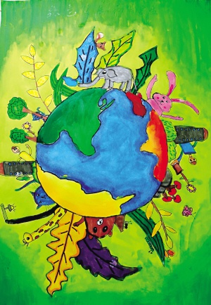 我创作的绘画主题是《绿色发展 和谐共生》.