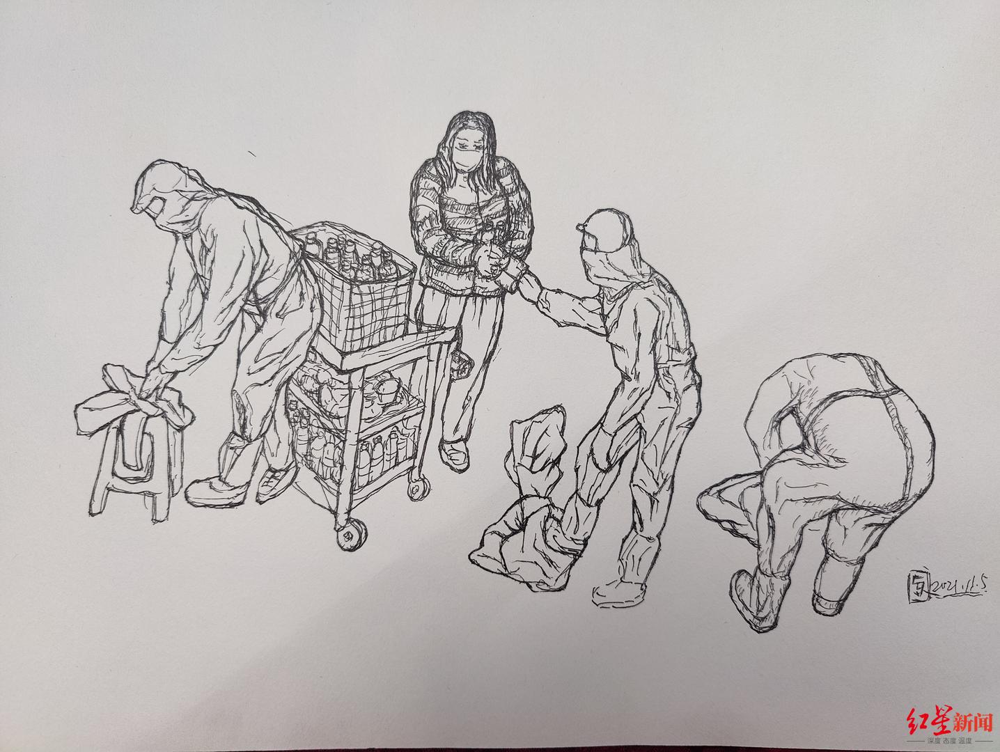 疫情医护人员手绘图(隔离老师手绘画作，用画笔致敬防疫“战士”)