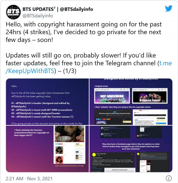 BTS粉丝称他们的Twitter账号被版权侵权者盯上