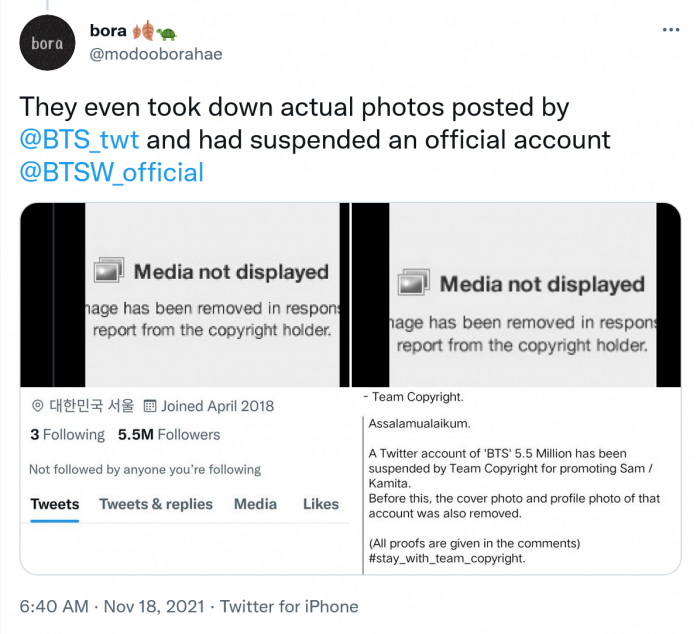 BTS粉丝称他们的Twitter账号被版权侵权者盯上