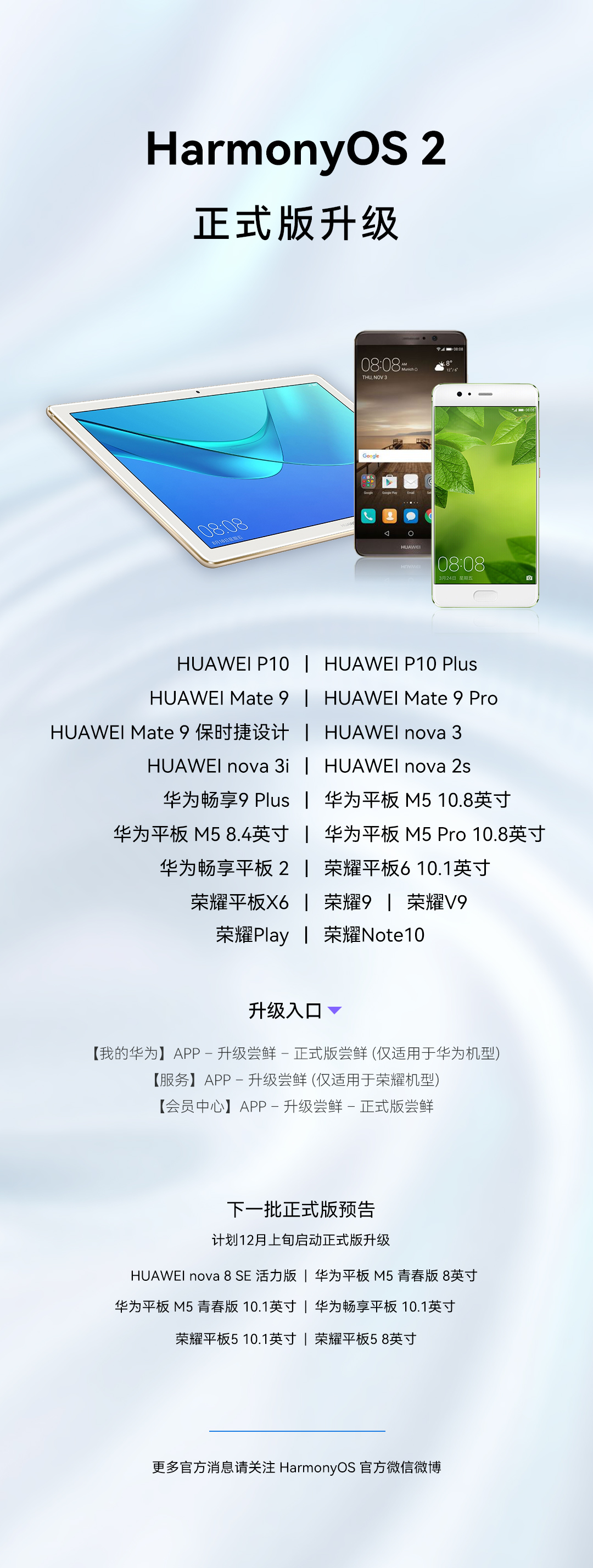 华为鸿蒙 HarmonyOS 2正式版升级更新名单公布,19款设备都哪些型号