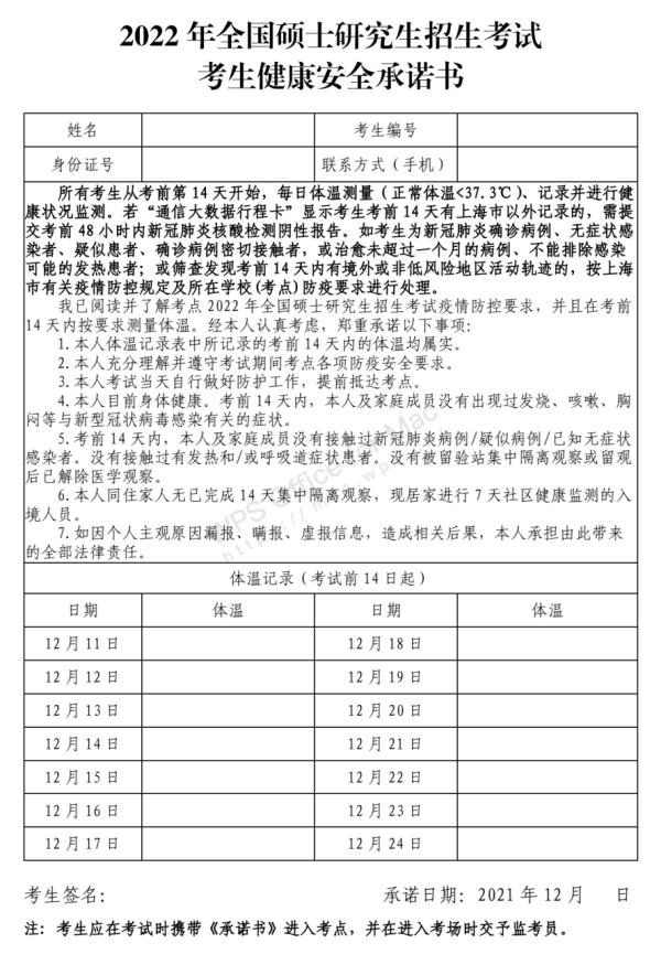 研考生，2022年上海市硕士研究生招生考试（初试）防疫提示请查收
