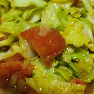 一学就会快手菜#西红柿炒手撕圆白菜(包菜)