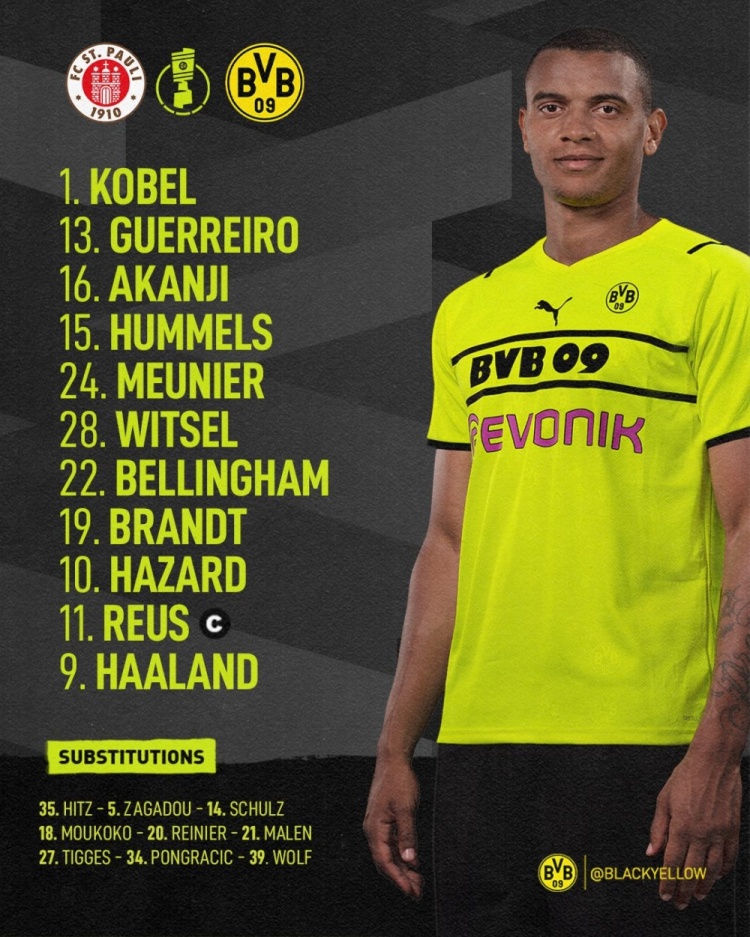 多特蒙德阵容名单（多特VS圣保利首发：哈兰德、罗伊斯先发，穆科科、雷尼尔替补）-华海博客