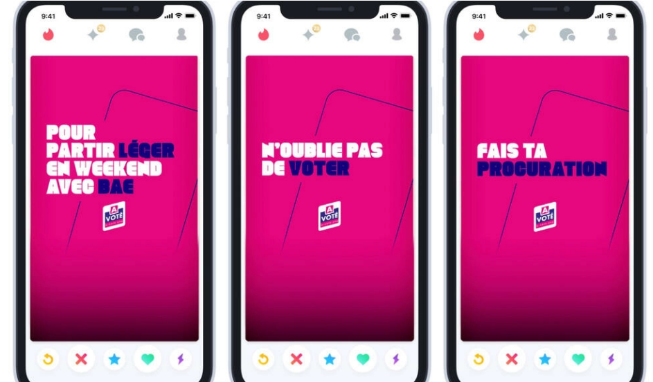 “Tinder喊你投票”，约会软件鼓励法国年轻人为大选投票