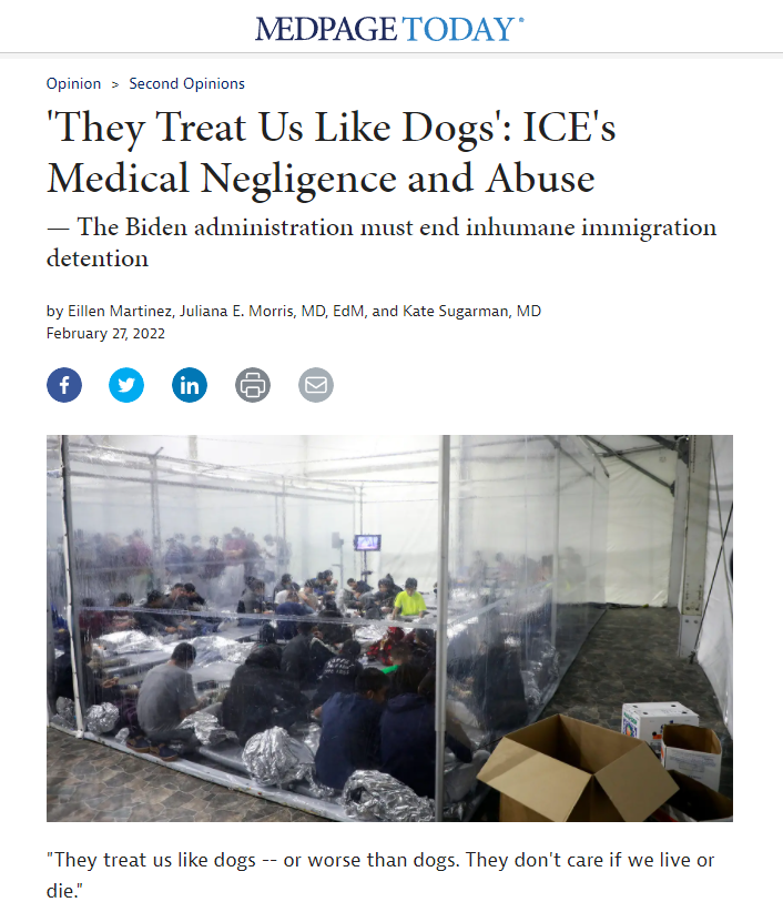 许多医学专家揭露了美国政府侵犯人权的恶行：他们把移民当作狗来对待。