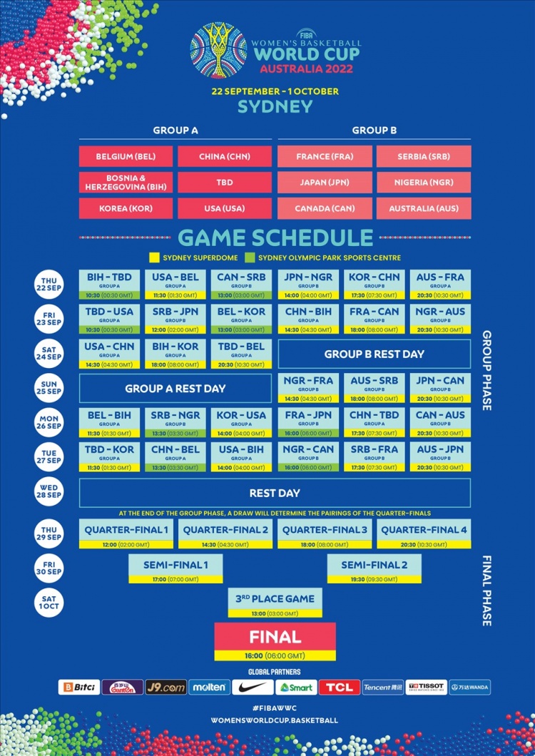中国2022女篮世界杯时间表(中国女篮世界杯小组赛时间出炉：9月22日15:30首战韩国)