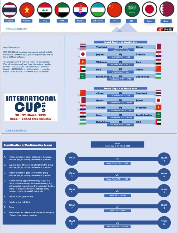 国足对卡塔尔时间(迪拜杯更新赛程：U23国足vs阿联酋更改为北京时间3月24日0点开始)