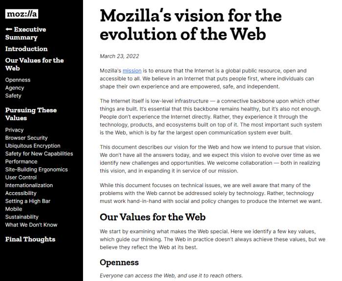 Mozilla再次展望未来网络愿景：Vision For The Evolution of The Web