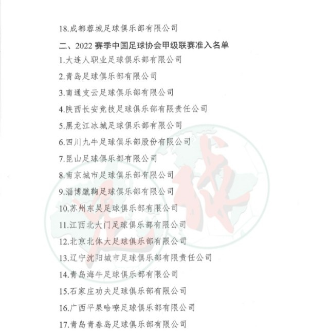 什么球队才能加入中超(新赛季中超准入名单18家俱乐部公布，河北队、重庆两江均在列)