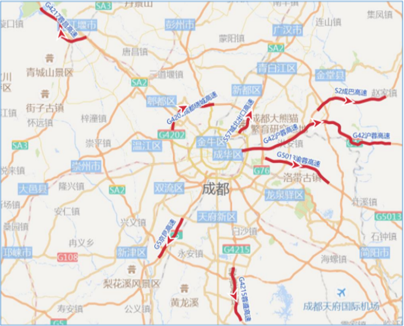 成简快速通道路线图(内自快速通道二期路线)