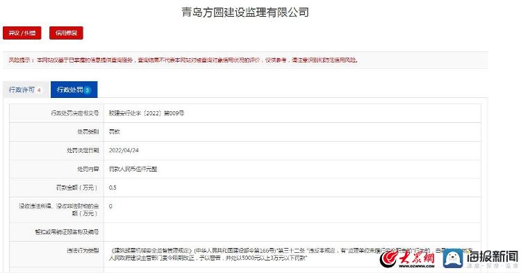 未履行安全監(jiān)理職責 青島方圓建設監(jiān)理有限公司被處罰