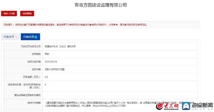 未履行安全监理职责 青岛方圆建设监理有限公司被处罚