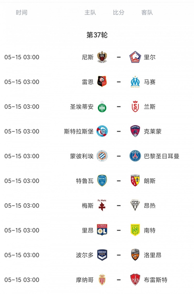 法甲一年几场比赛（法甲第36轮综述：巴黎战平特鲁瓦 里尔不敌摩纳哥）