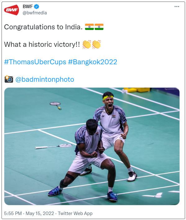 汤姆斯杯羽毛球赛结果（印度3：0横扫印尼首夺汤姆斯杯冠军，选手获一千万卢比奖励）