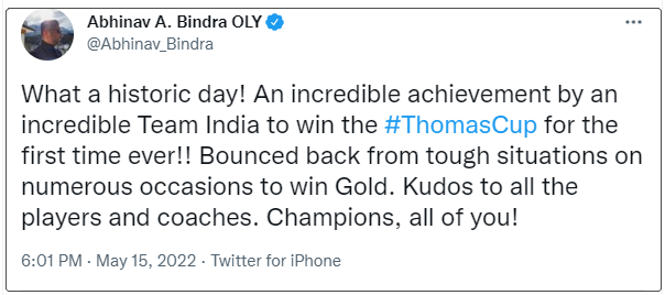 汤姆斯杯羽毛球赛结果（印度3：0横扫印尼首夺汤姆斯杯冠军，选手获一千万卢比奖励）