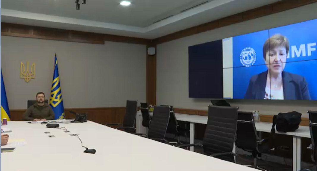 乌总统办公室：泽连斯基与国际货币基金组织总裁举行视频会晤，呼吁加快对乌援助