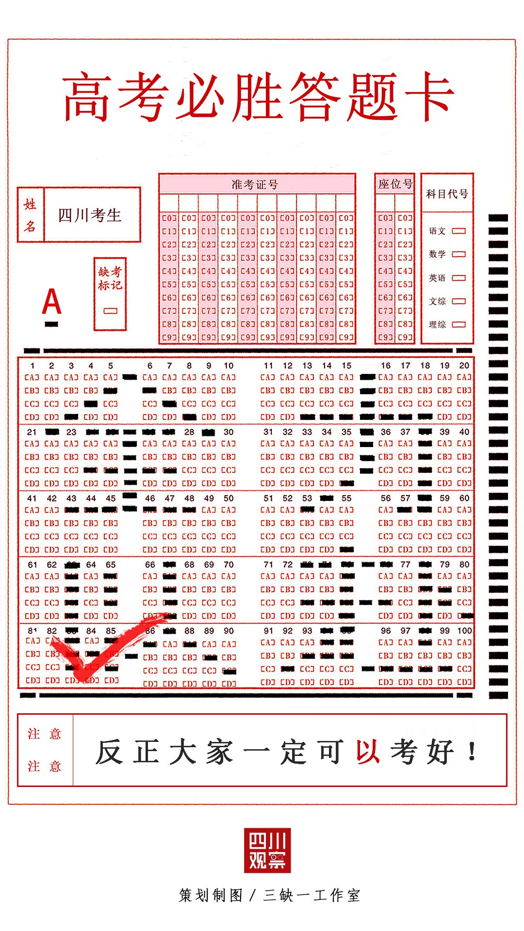 考场上,请正确填涂答题卡