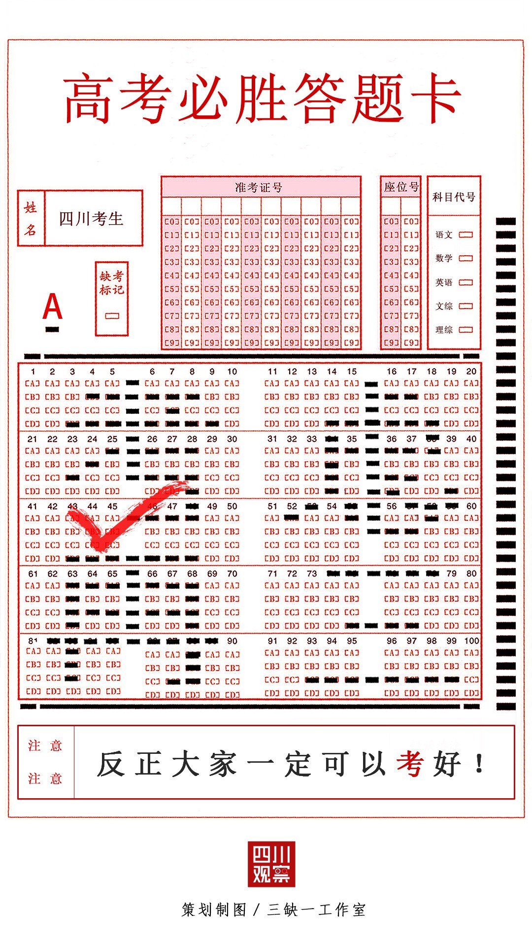 考场上,请正确填涂答题卡