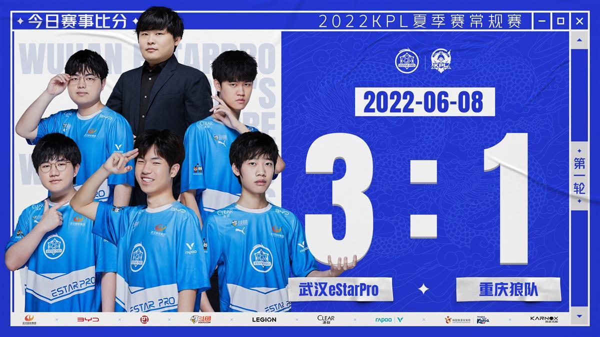 武汉eStarPro3-1重庆狼队，取得2022KPL夏季赛开门红