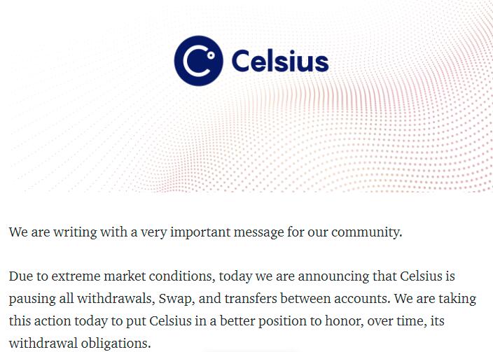 币圈又爆雷？百亿规模加密借贷平台Celsius暂停提款、交易和转账