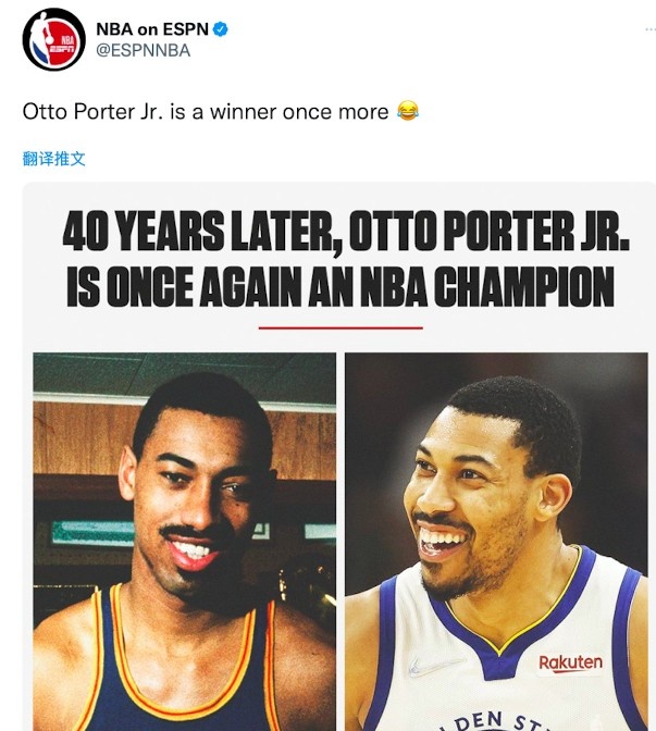 espnNBA(NBA ESPN官方晒张伯伦和波特同框图：波特时隔50年再次夺冠)