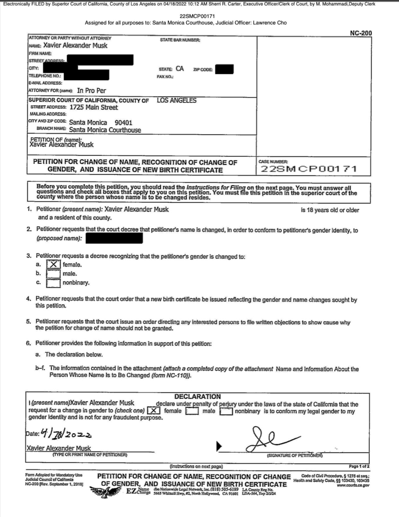 马斯克长子成年后立即申请更名改姓换性别：断绝与马斯克关系