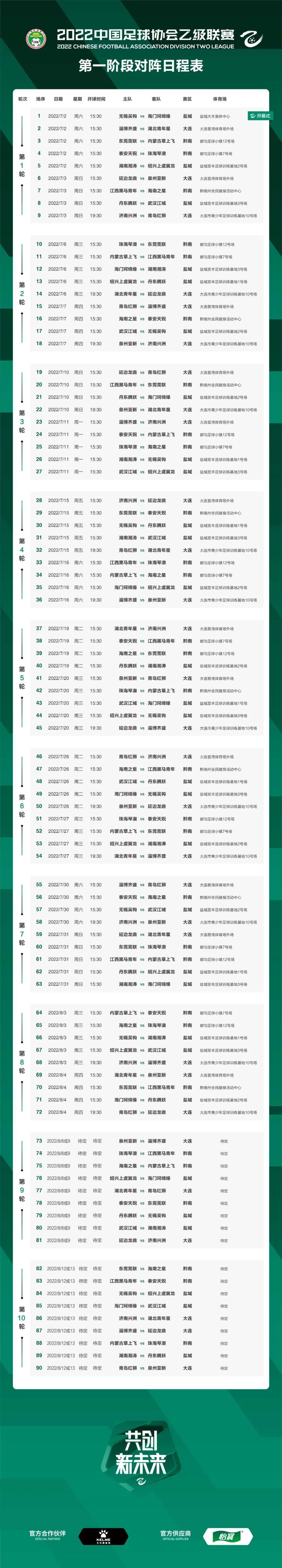 乙级联赛(2022赛季中乙联赛赛程正式公布，三个赛区同时展开，山东四队在列)