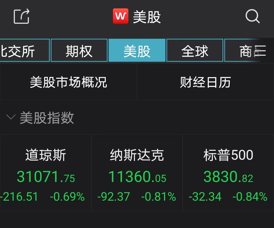美股高开低走：苹果跌超2%，称将减缓部分招聘和支出