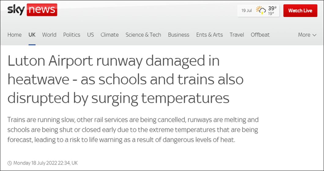高温热浪来袭，英国空军基地和伦敦机场的跑道被热“融化”了