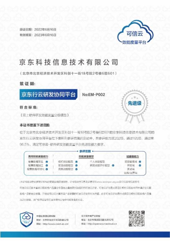 最高评级！京东云行云首批通过信通院研发效能度量先进级评估