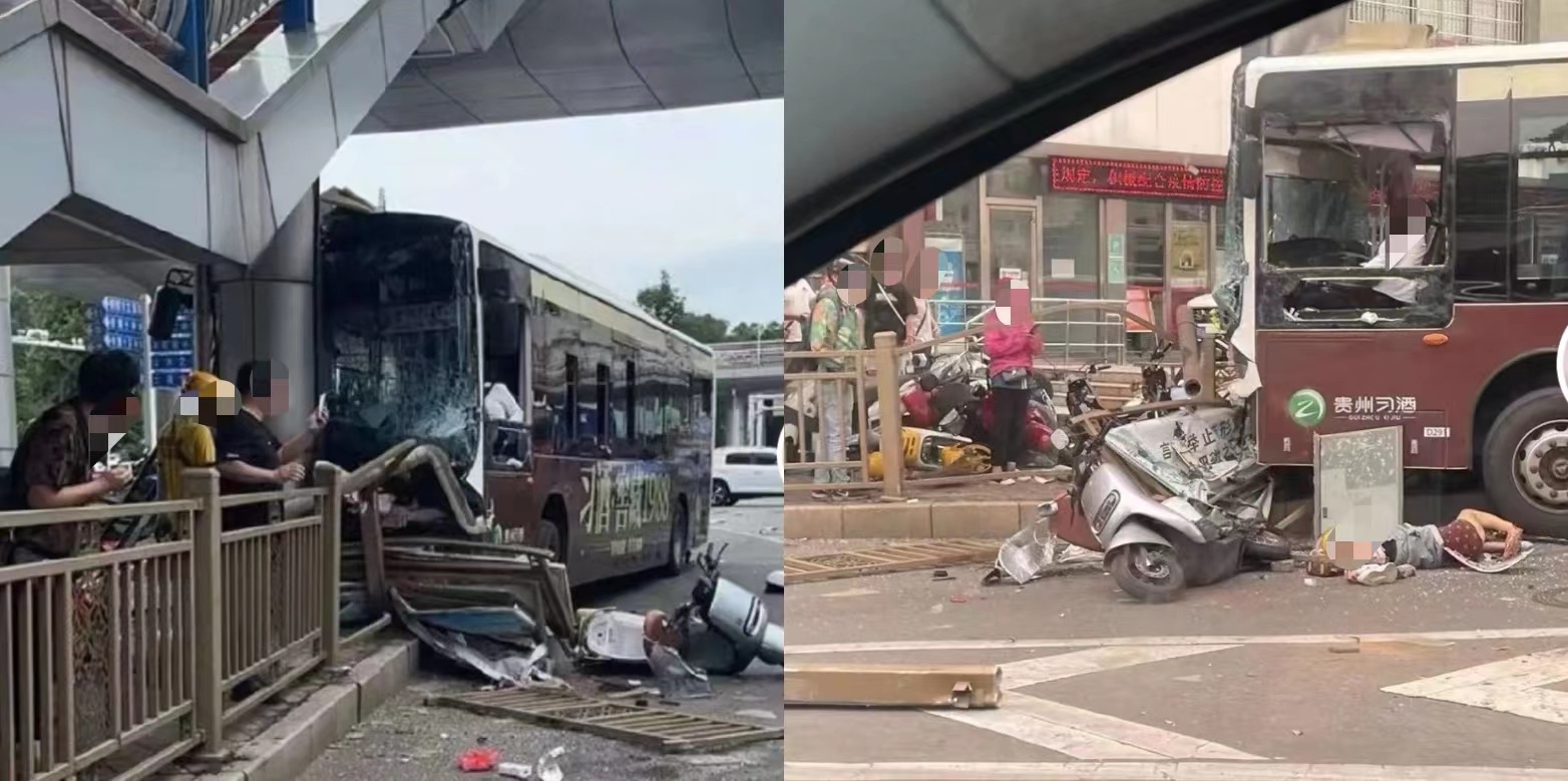 安徽铜陵一公交车撞到天桥桥墩2死5伤，交警：与2辆轿车及电动自行车发生碰撞