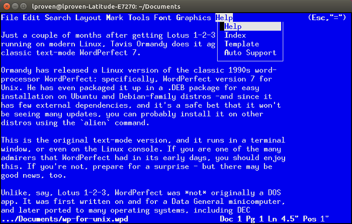 Tavis Ormandy将WordPerfect for UNIX移植到了Linux