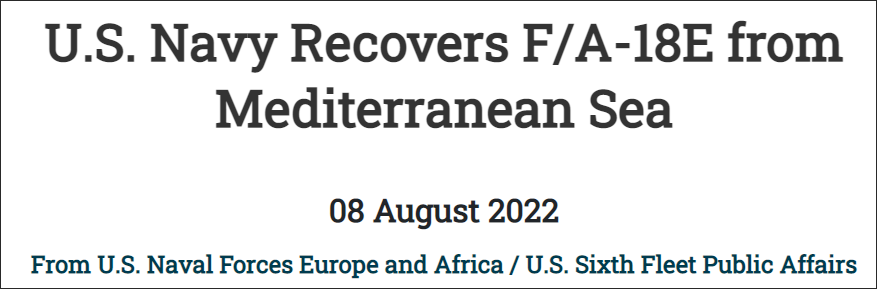 当时怎样情况(美国海军证实：上月一架F/A-18被大风刮进地中海，刚打捞回来)