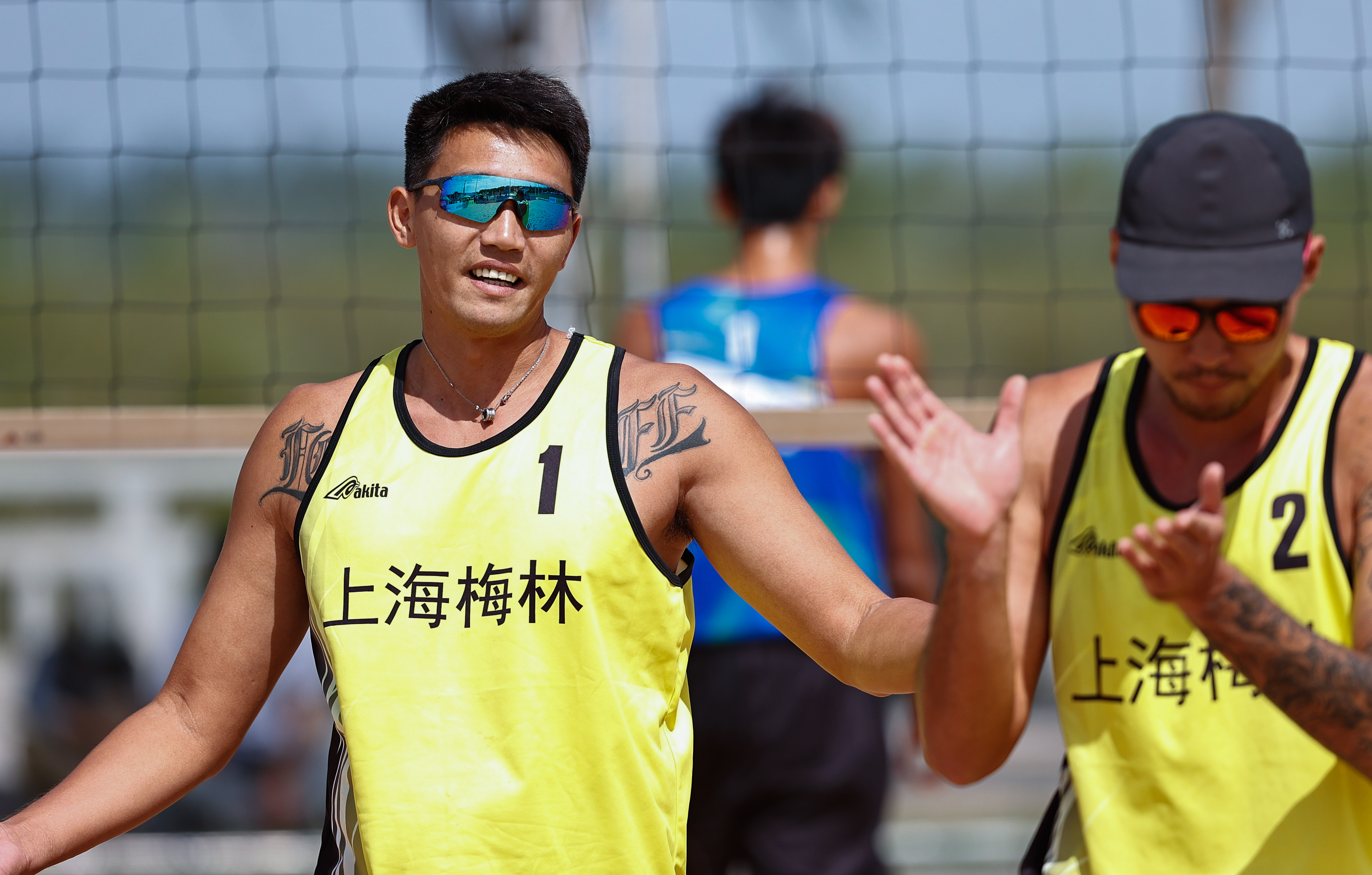 沙滩排球对决(（体育）沙滩排球——全国巡回赛（宁夏吴忠站）男子组：上海