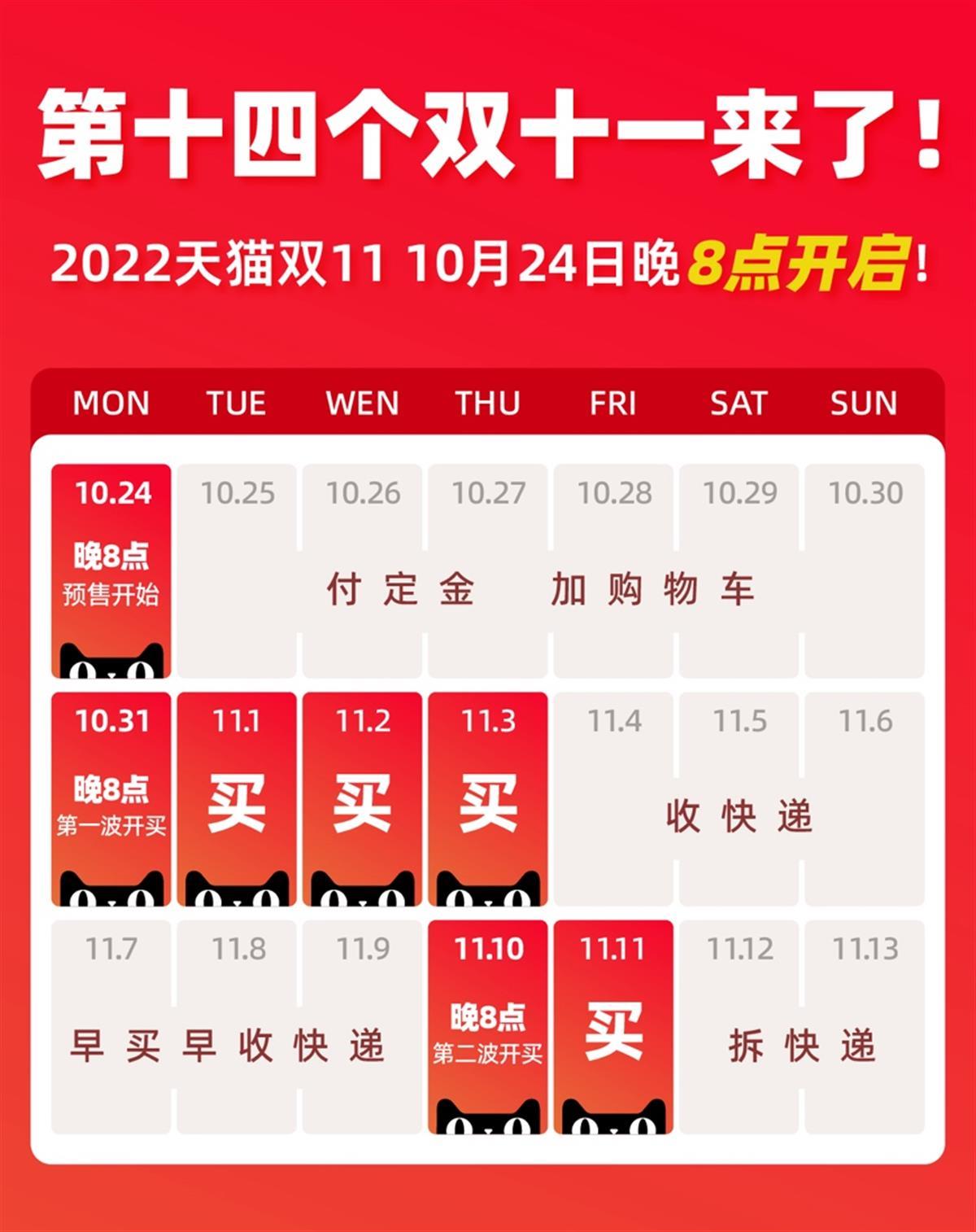 2022淘宝活动时间(双11来啦！2022天猫双11时间表公布：10月24日晚8时开启)