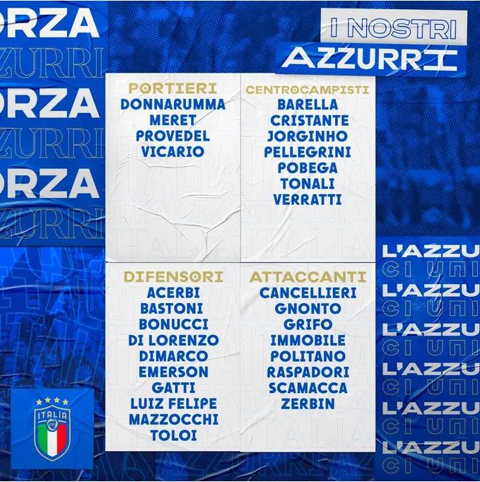 官方：意大利公布新一期国家队名单，因莫比莱领衔锋线