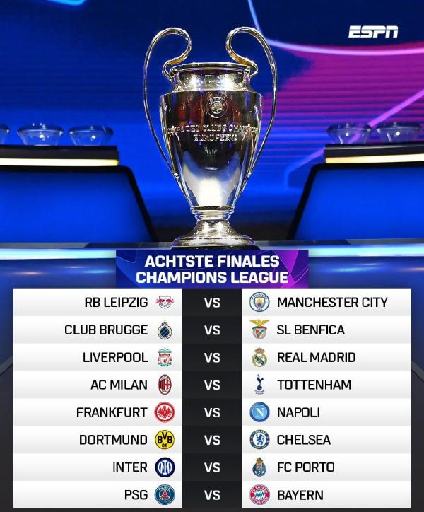 欧冠赛程皇马拜仁（欧冠16强抽签揭晓：皇马再战利物浦，大巴黎对阵拜仁）