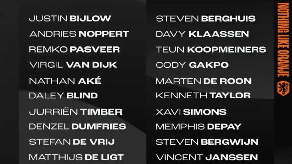 世界杯球员阵容（荷兰队公布世界杯26人大名单：范戴克、德容领衔）