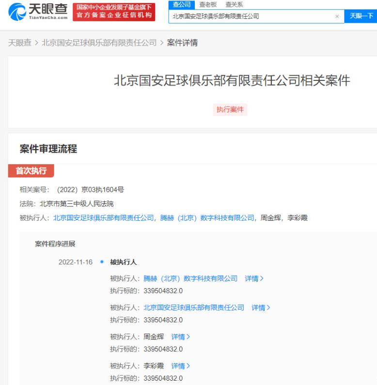 北京国安最新情况（北京国安等再被强制执行3亿 累计被执行超8亿）