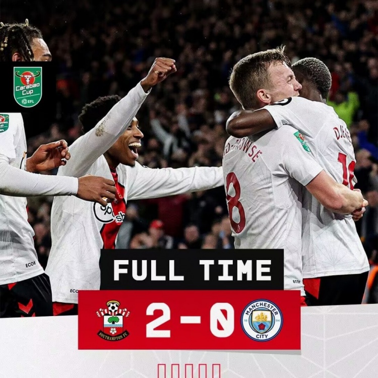 南安普顿vs曼城（联赛杯-曼城0-2遭南安普顿淘汰，全场0射正爆冷出局）-趣拿体育