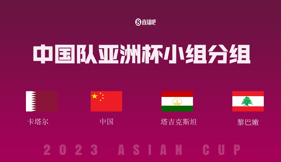 国足亚洲杯赛程：首战塔吉克斯坦，次轮黎巴嫩，末轮打卡塔尔