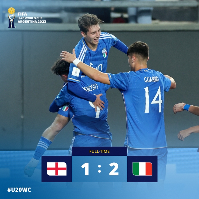 U20世界杯战报：意大利2比1击败英格兰，晋级8强