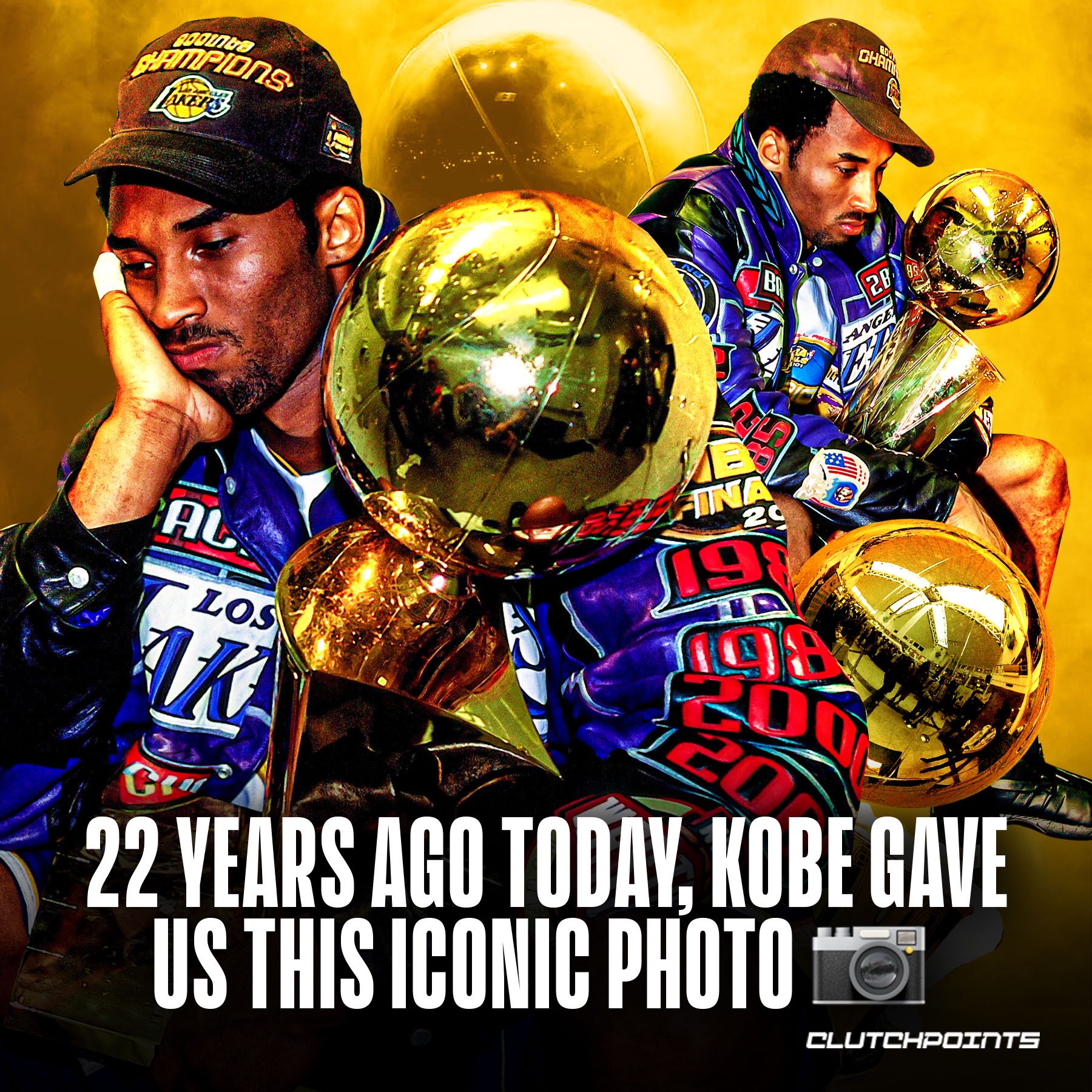 22年前的今天:夺冠后的科比抱着奖杯 托腮若有所思