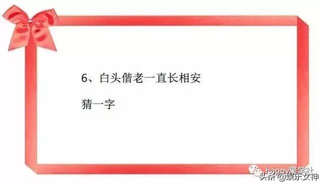  白头偕老打一字谜，1001猜字谜打一字