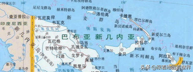 巴布亚新几内亚地图，阿尔及利亚边界开放（第二大岛上的国家巴布亚新几内亚）