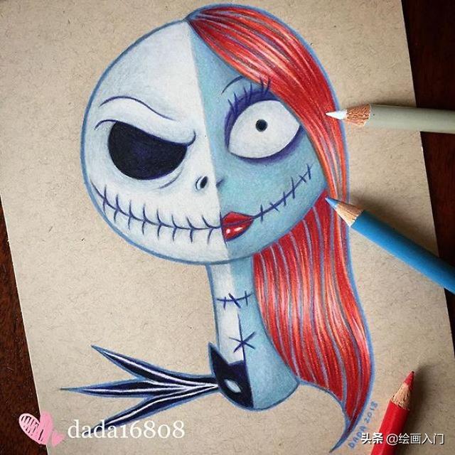 彩铅画动漫人物，卡通人物彩铅画教程（善恶二合一彩铅手绘肖像）