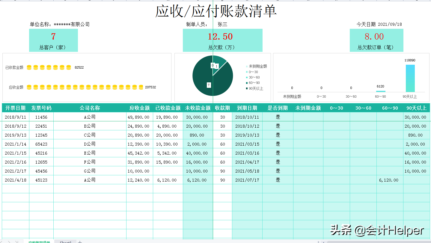 全自動excel應收應付賬款管理系統模板一:應收賬款系統帶憑證生成及